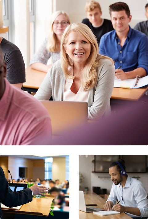 Collage Of Business Experts Continuing Their Education In Different Formats
